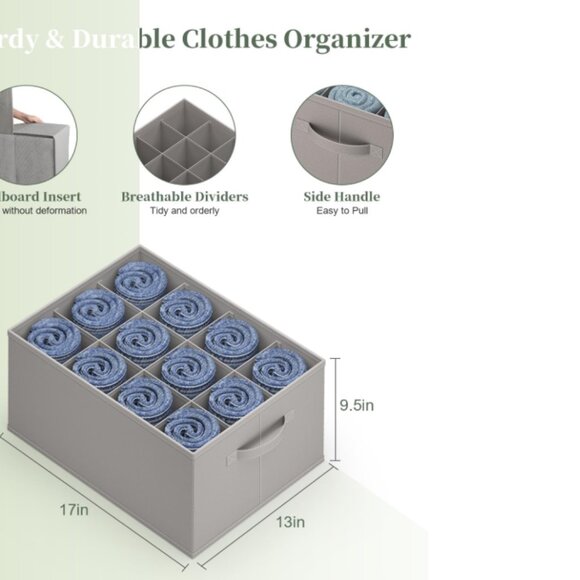 Jeans Organizer for Closet, 12 Cell Drawer Organizer Towel, Pants, T-Shirt, (2) - Picture 4 of 5